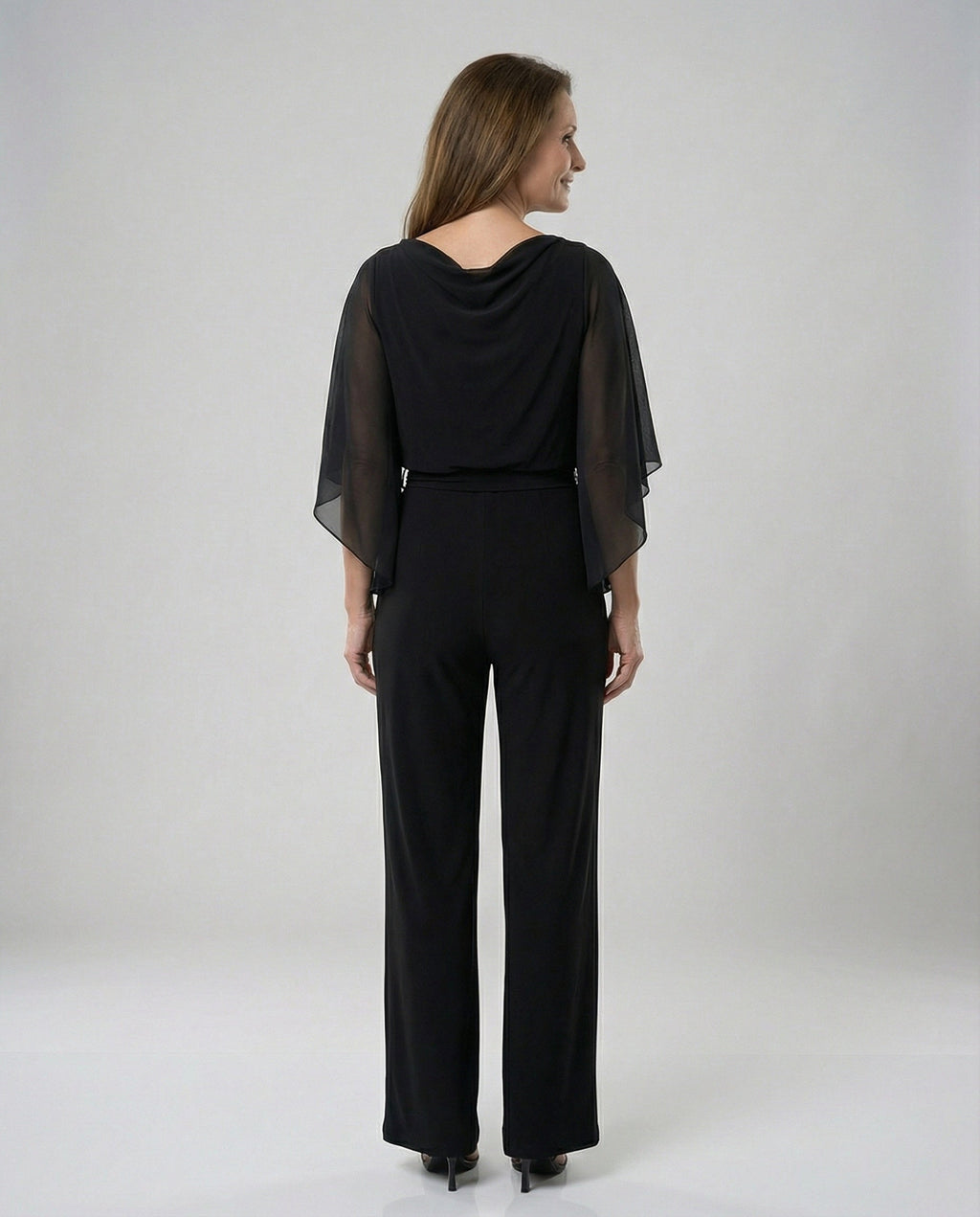 Elegant jumpsuit for women with chiffon sleeves - back view