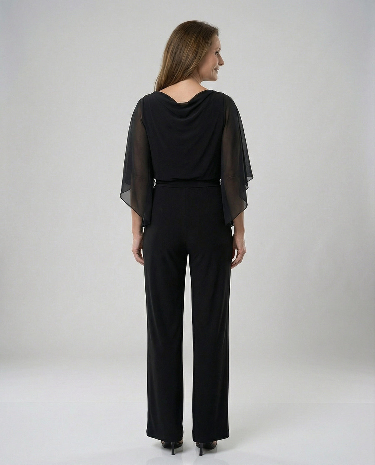 Elegant jumpsuit for women with chiffon sleeves - back view