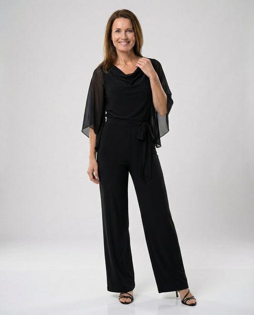 Elegant jumpsuit for women with chiffon sleeves - front view