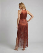 Fringe Evening Dress Women with Halter Neck - back view