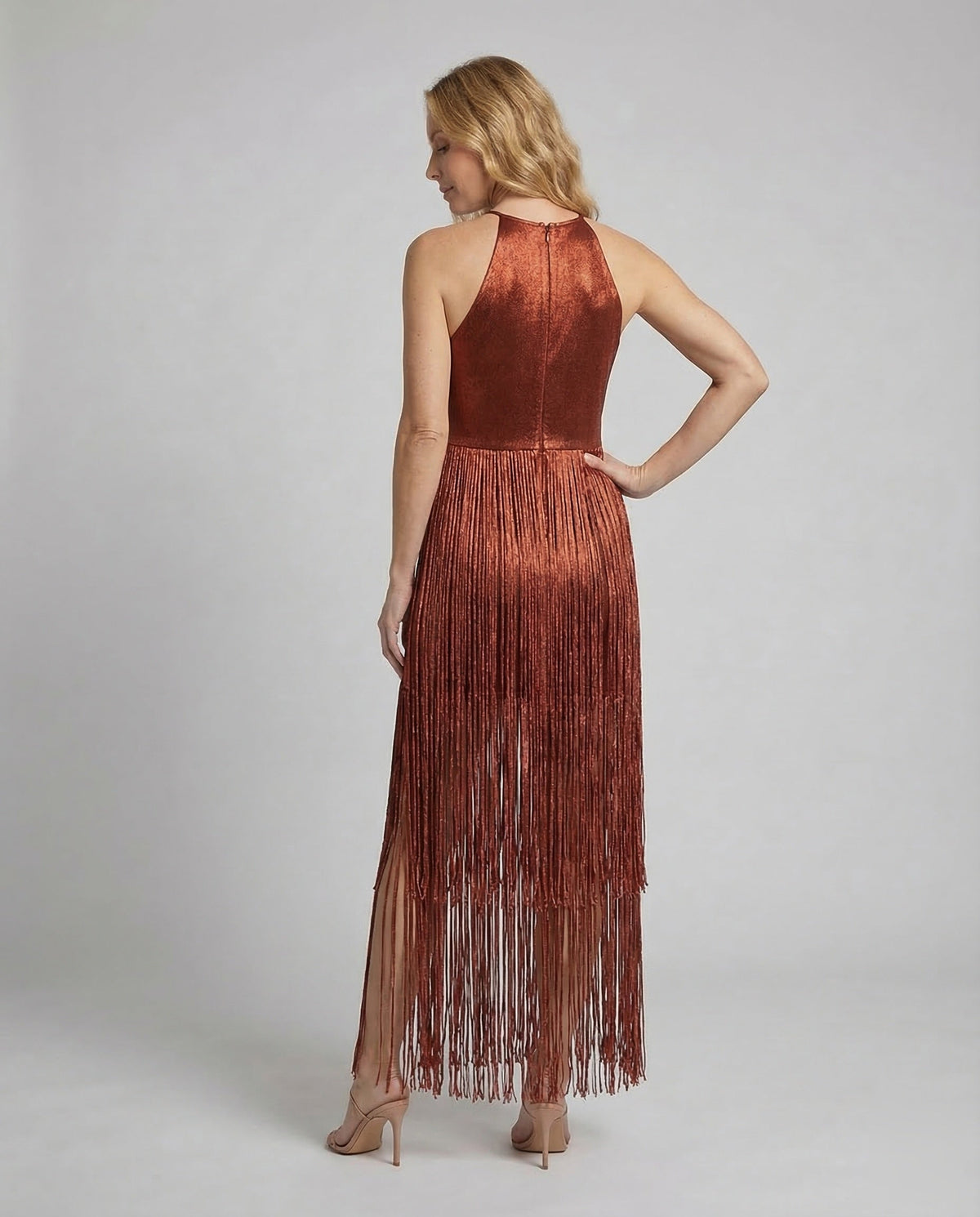 Fringe Evening Dress Women with Halter Neck - back view