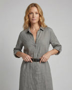 Linen Maxi Dress Women with Button Placket - upper body view
