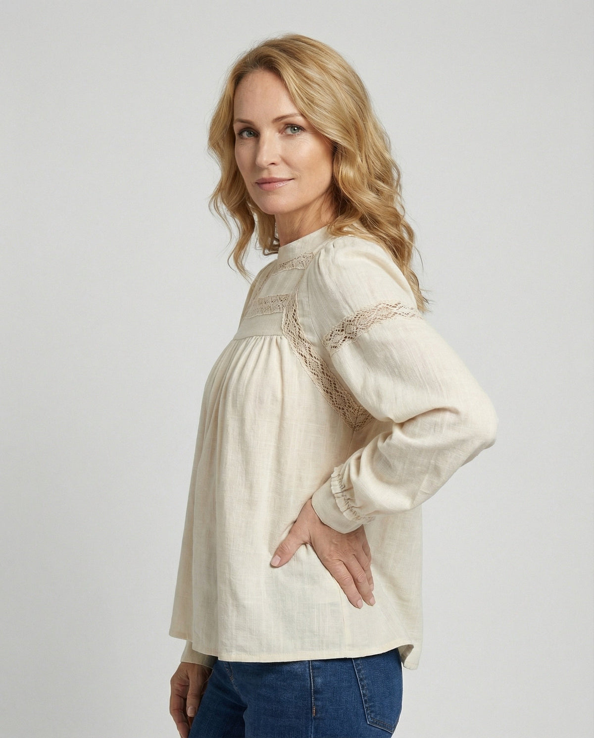 Women's Blouse Top Boho Lace - upper body view