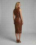Women's Midi Dress Leather Look Pencil - back view