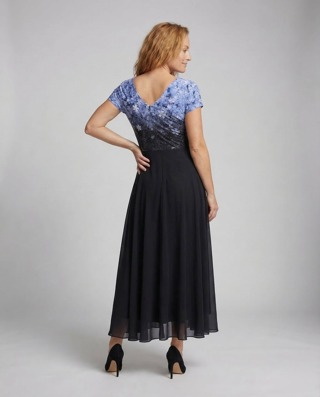 Ladies evening dress long sequins tulle - back view