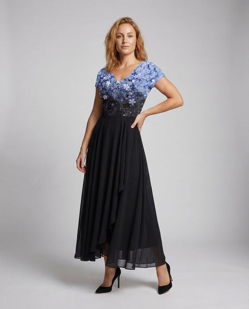 Ladies evening dress long sequins tulle - front view