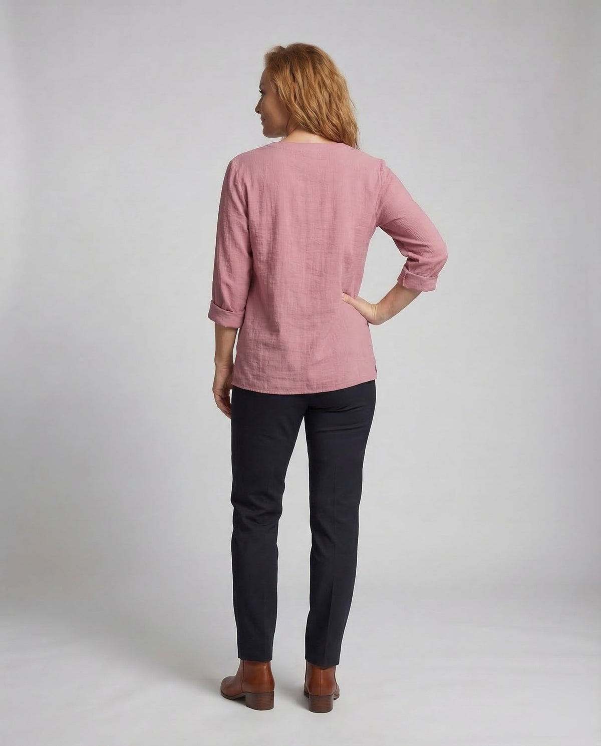 Women's Linen Blouse Top V-Neck Summer - back view