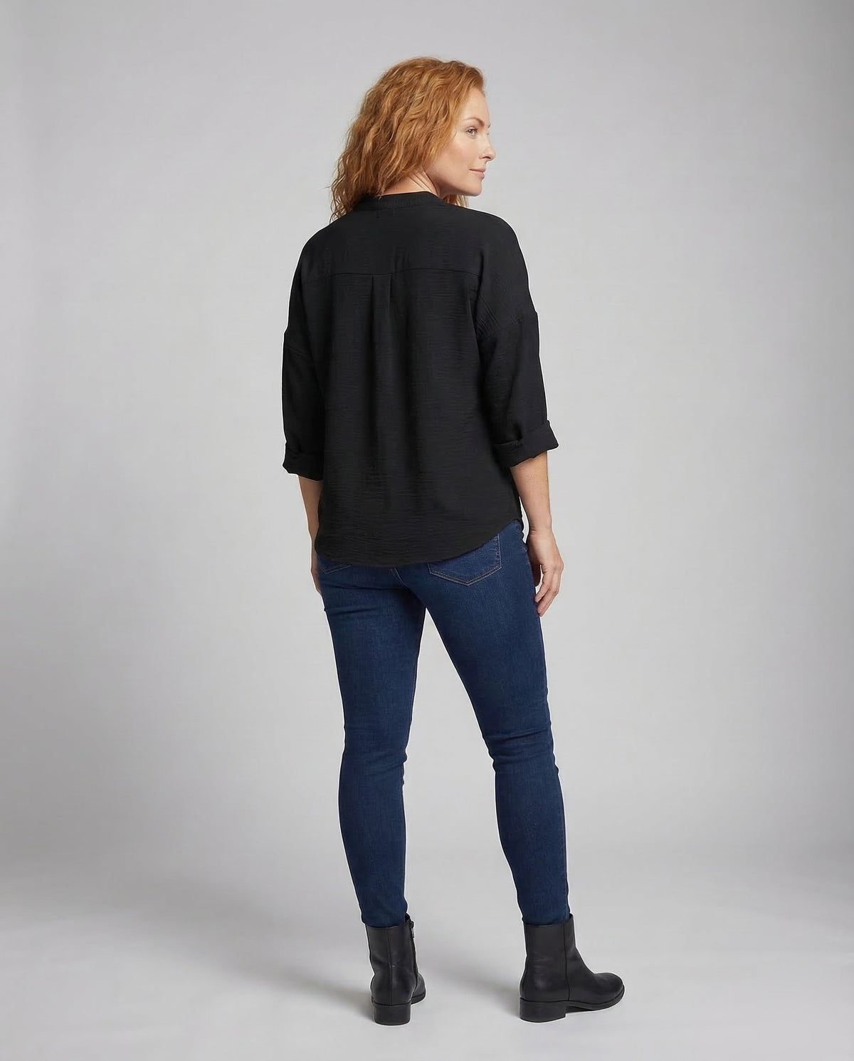 Women Tunic Blouse Top V-Neck - back view