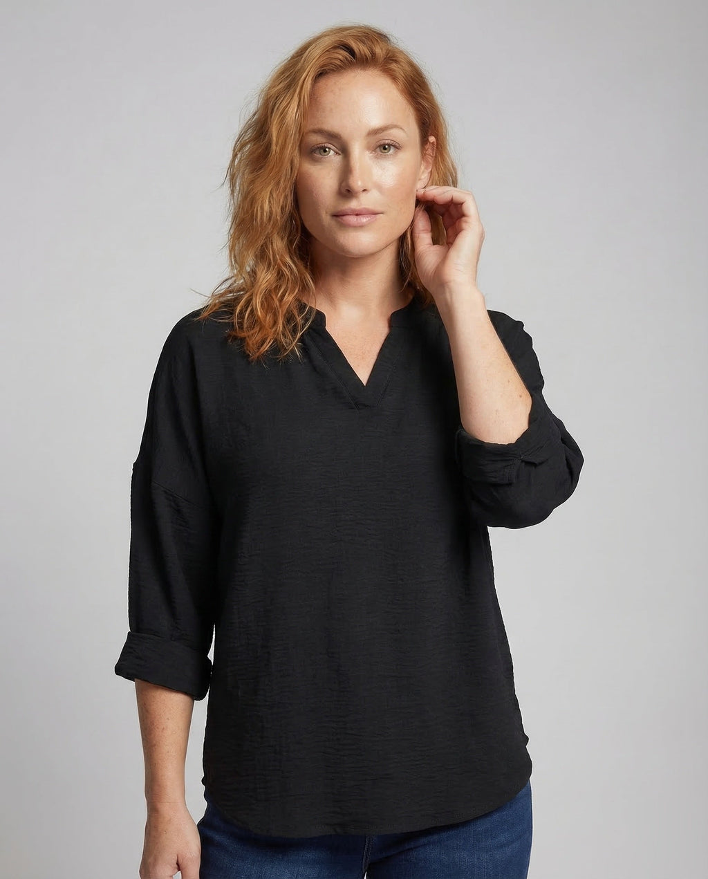 Women Tunic Blouse Top V-Neck - upper body view