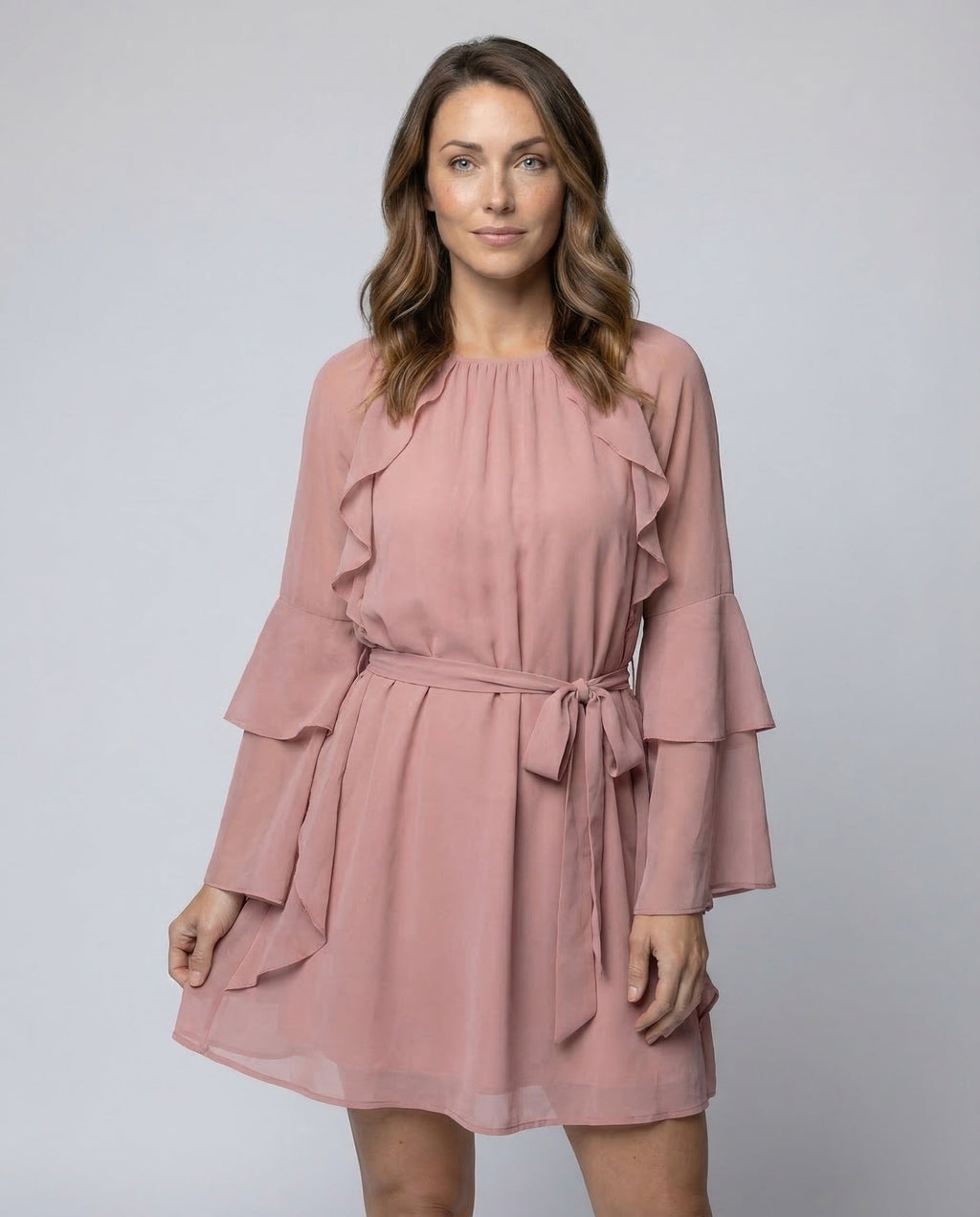 Boho Casual Dress Women Mini Dress - upper body view