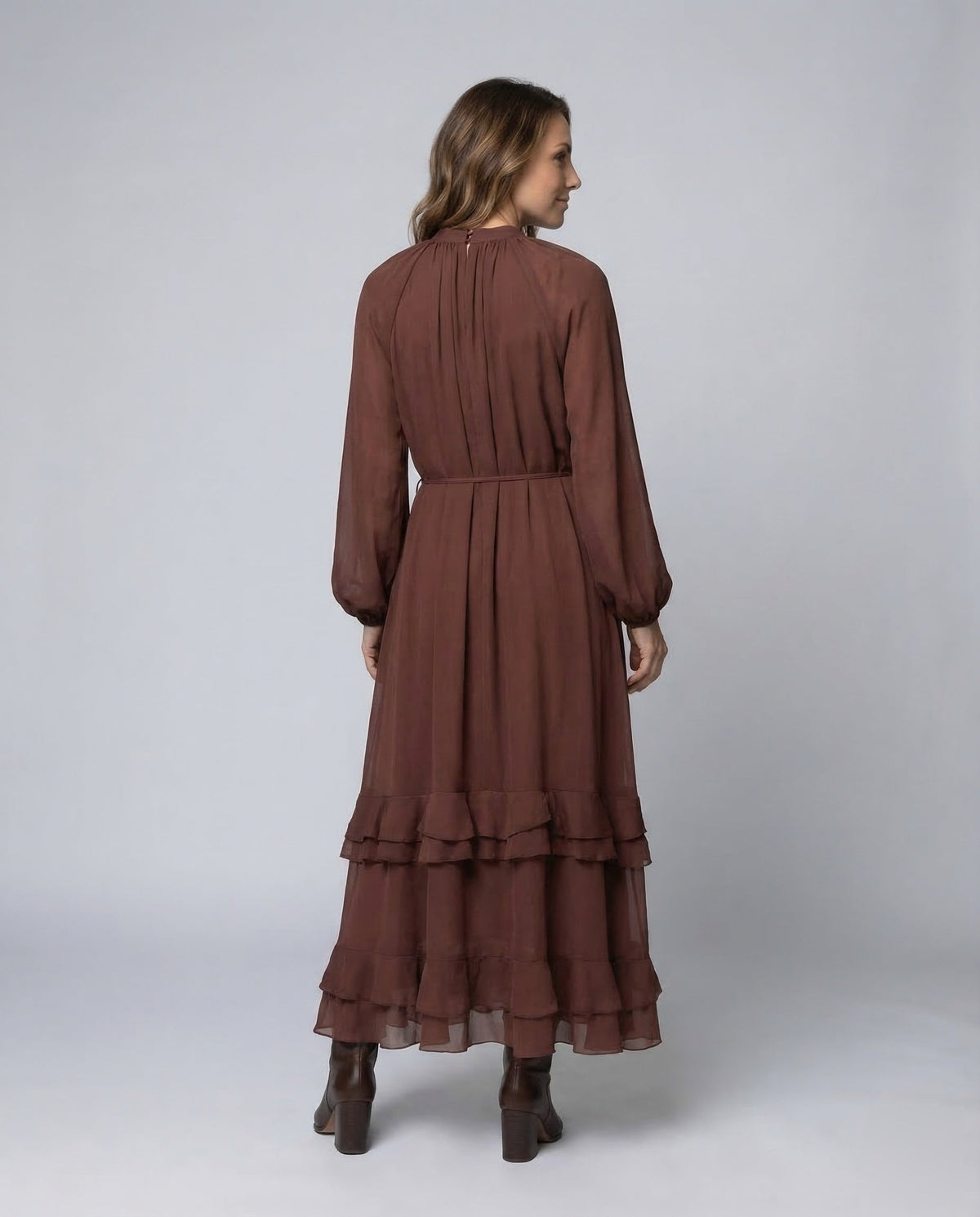 Elegant Maxi Dress for Women with Ruffles - back view