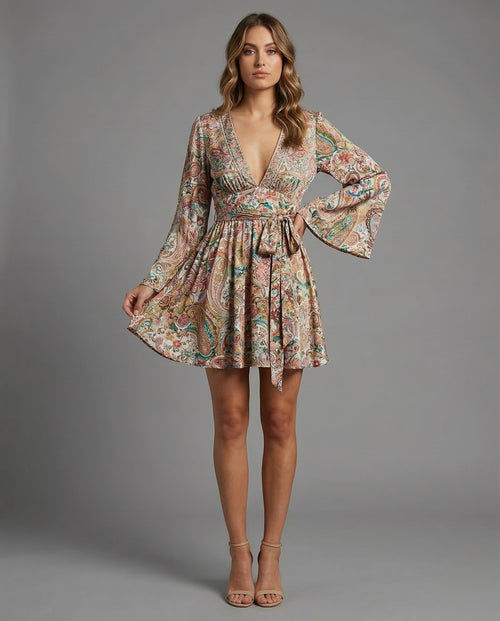 Boho Casual Dress Women's Wrap Dress - front view