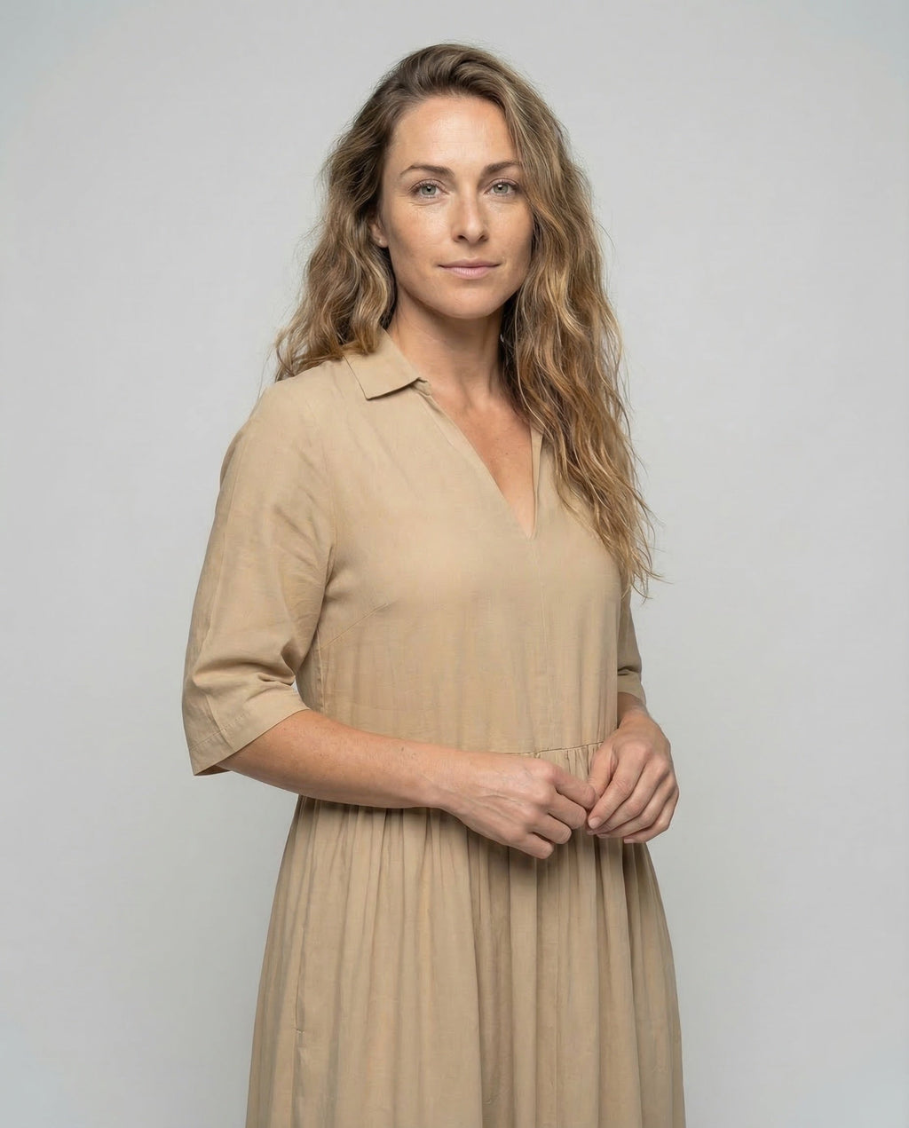 Maxi dress women shirt dress - upper body view