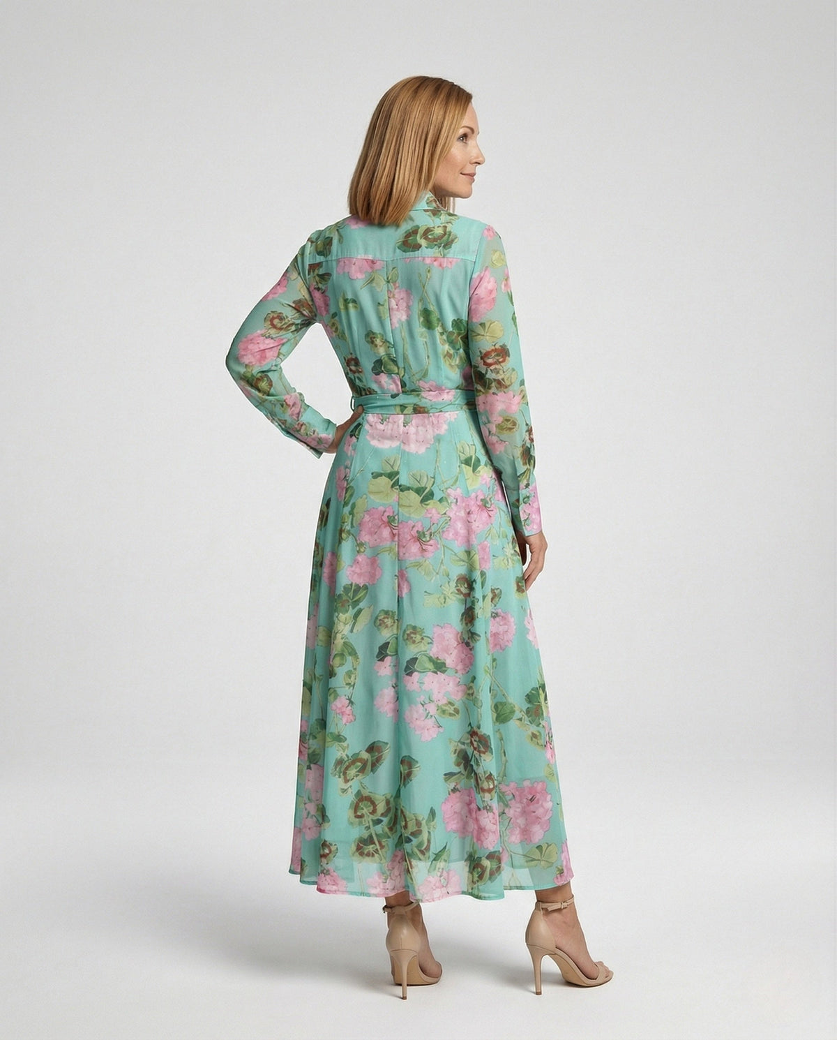 Flower dress Maxi dress Women Chiffon - back view