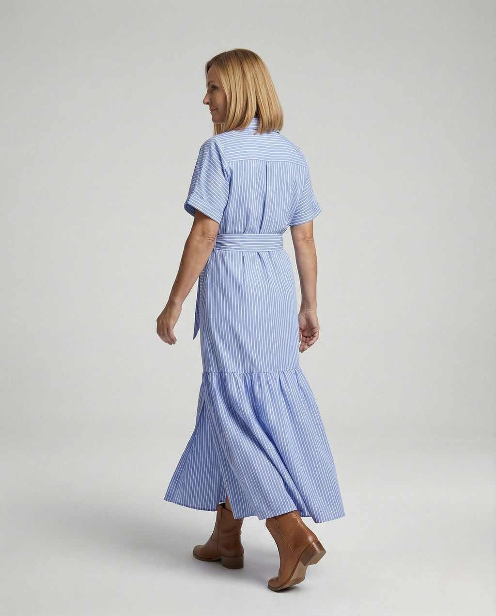 Maxi dress women shirt dress with belt - back view