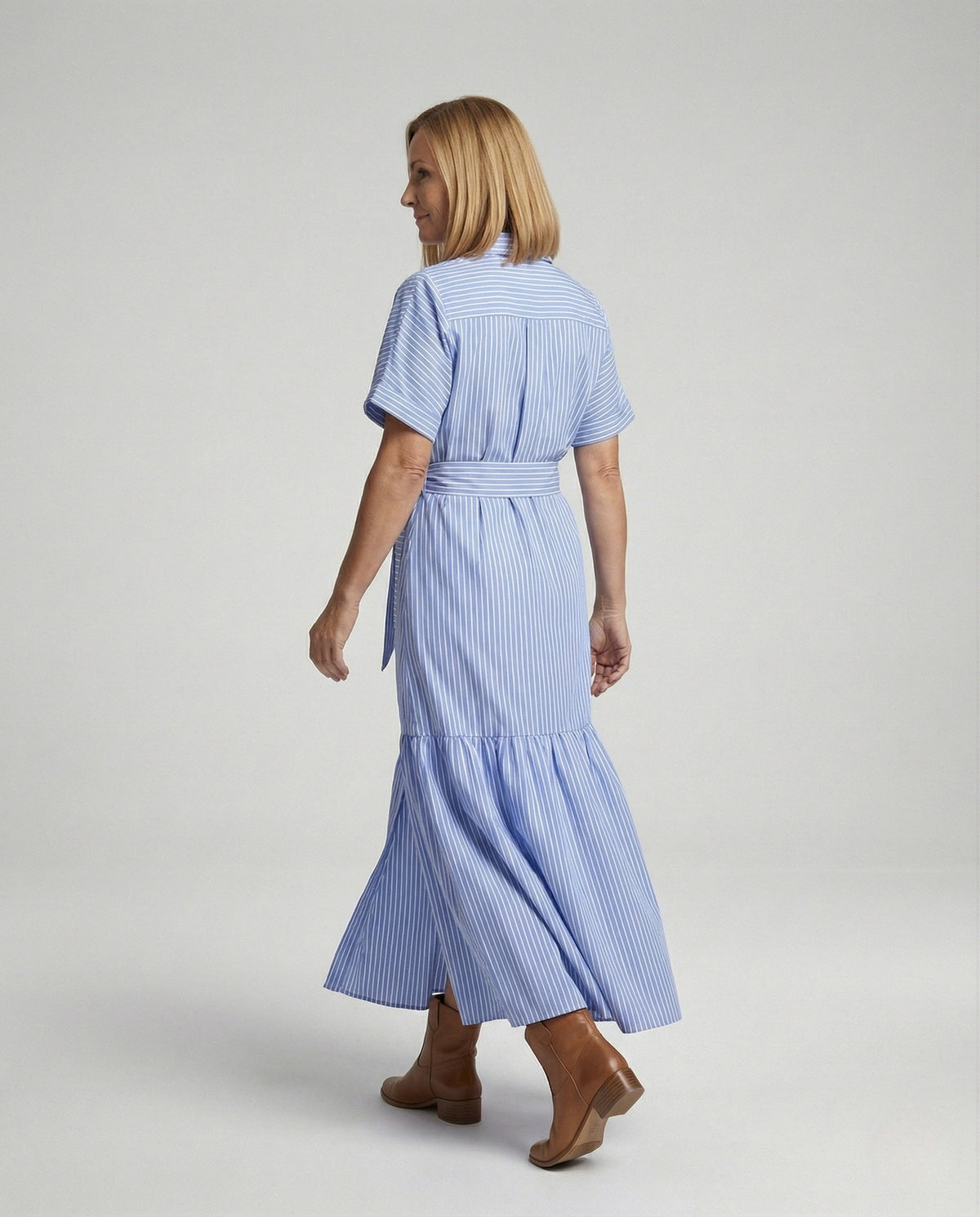 Maxi dress women shirt dress with belt - back view
