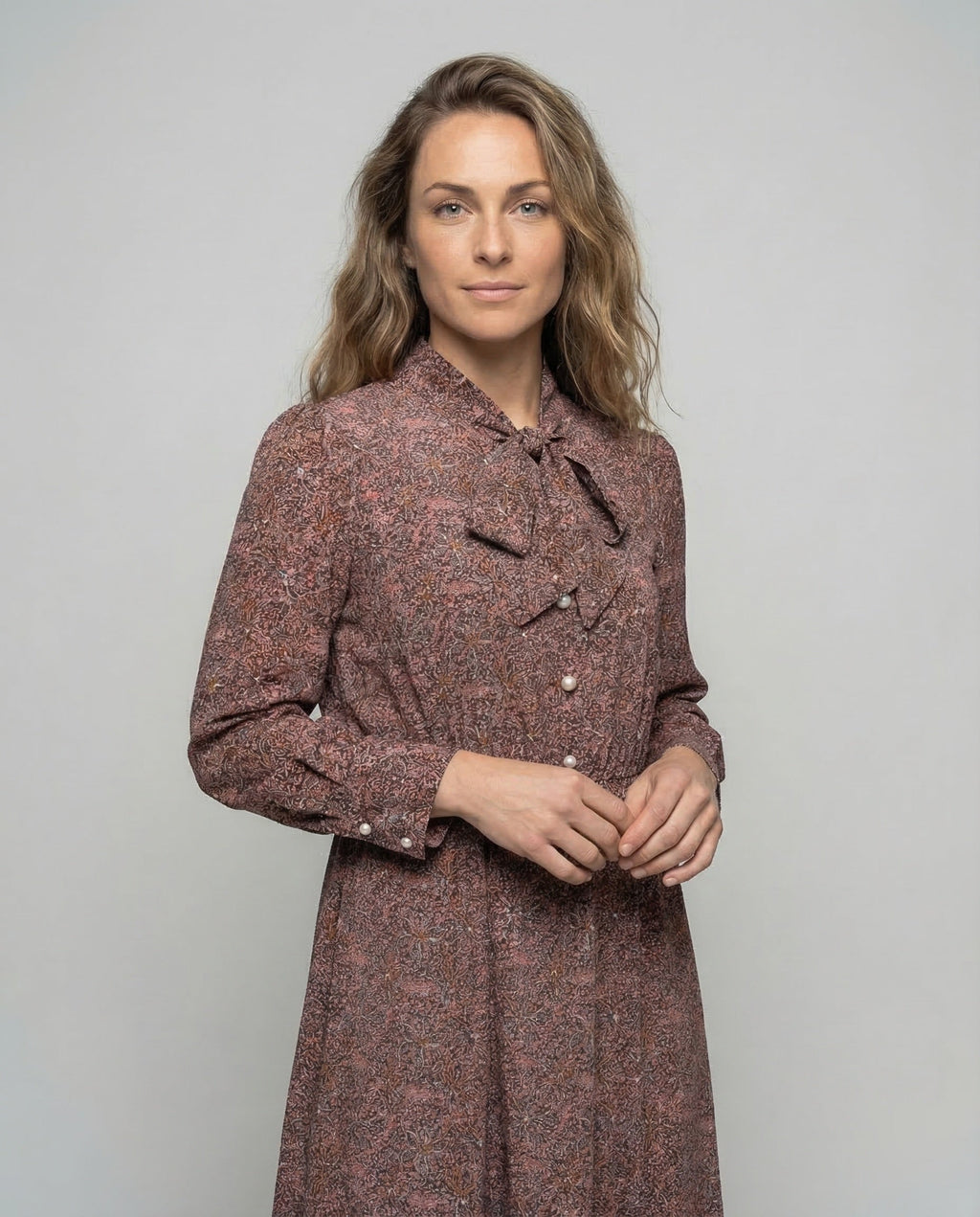 Maxi dress ladies bow collar - upper body view