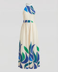 Sleeveless Maxi Dress Women Stand Collar Ruched Skirt - product shot