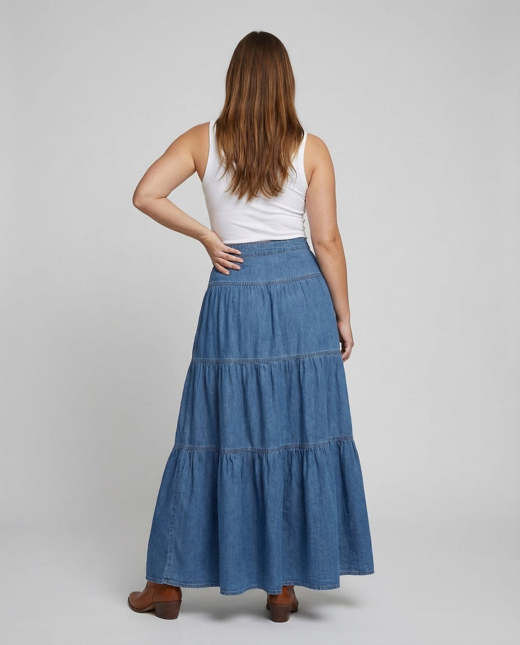 Boho Maxi Dress Denim Light Women - back view