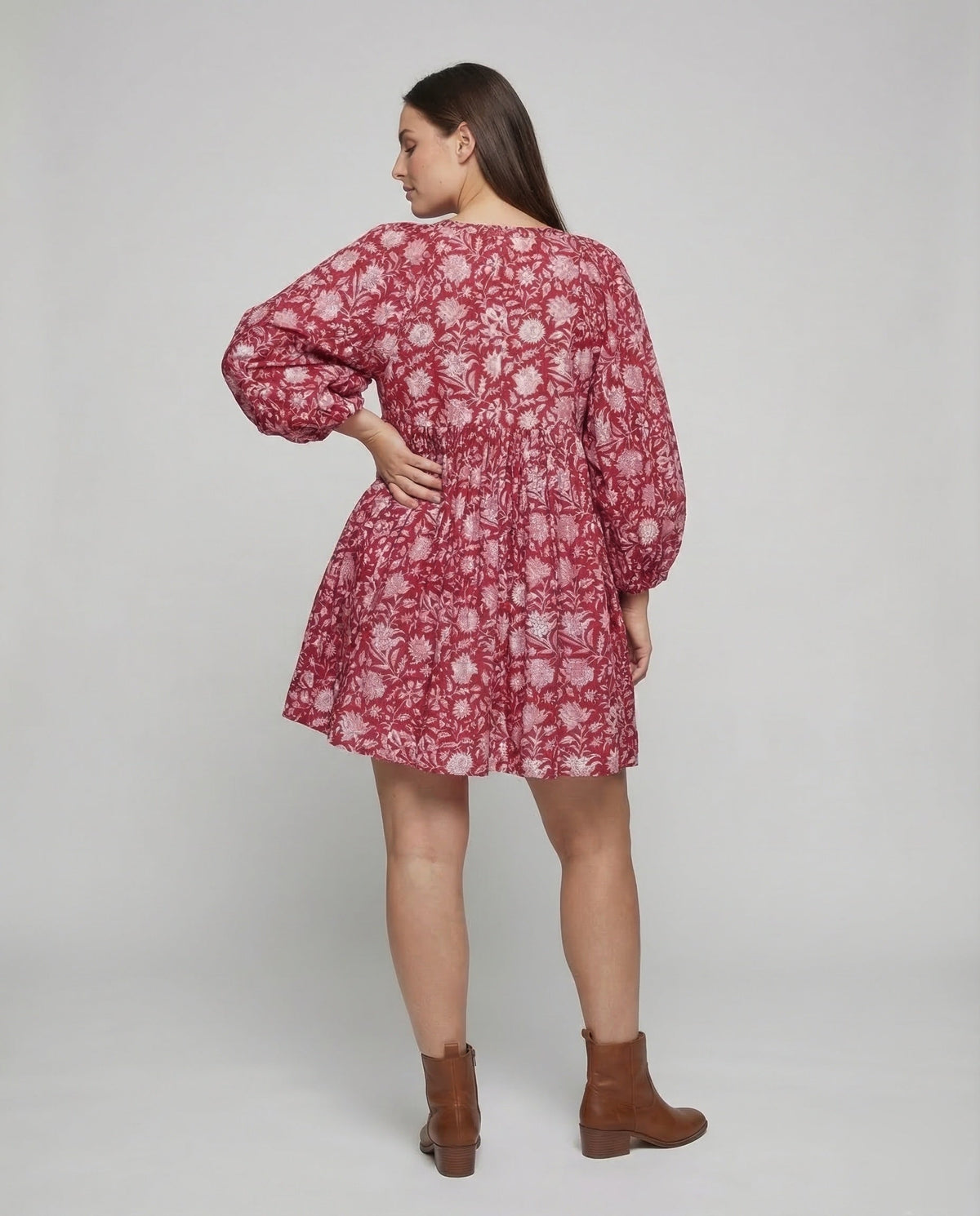 Babydoll Dress Women V-Neck Puff Sleeve - back view