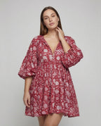 Babydoll Dress Women V-Neck Puff Sleeve - upper body view