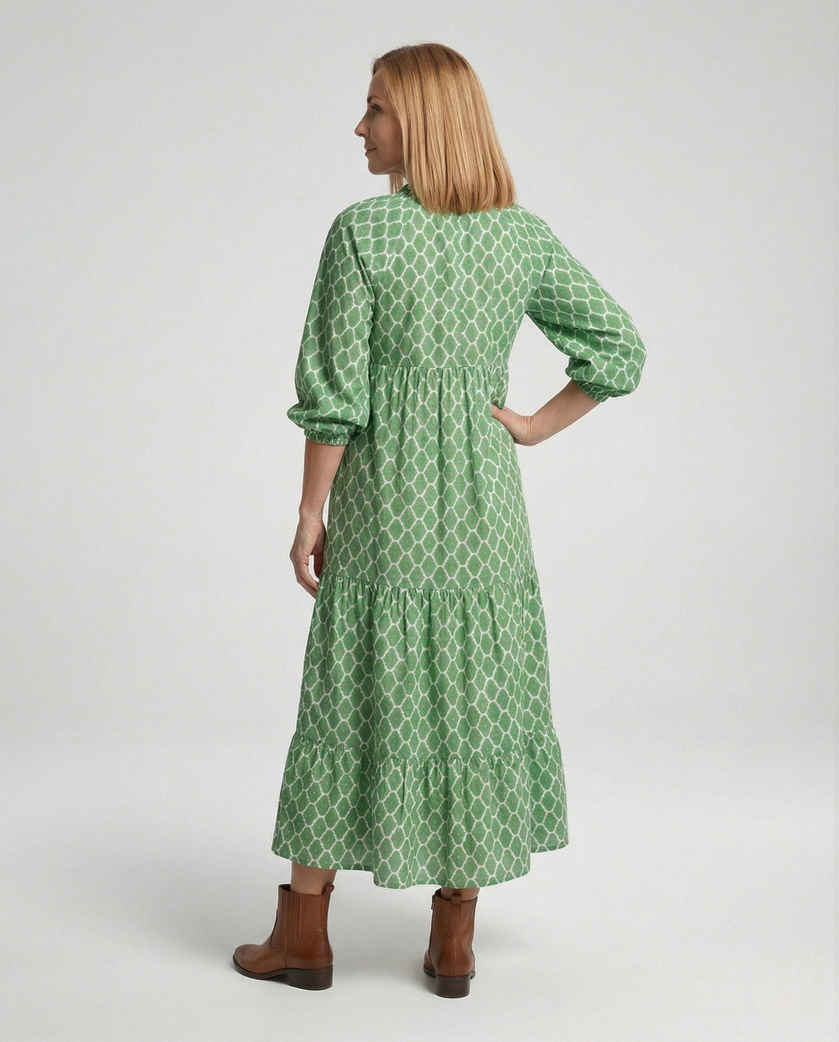 V Neck Dress Geometric Print Women - back view
