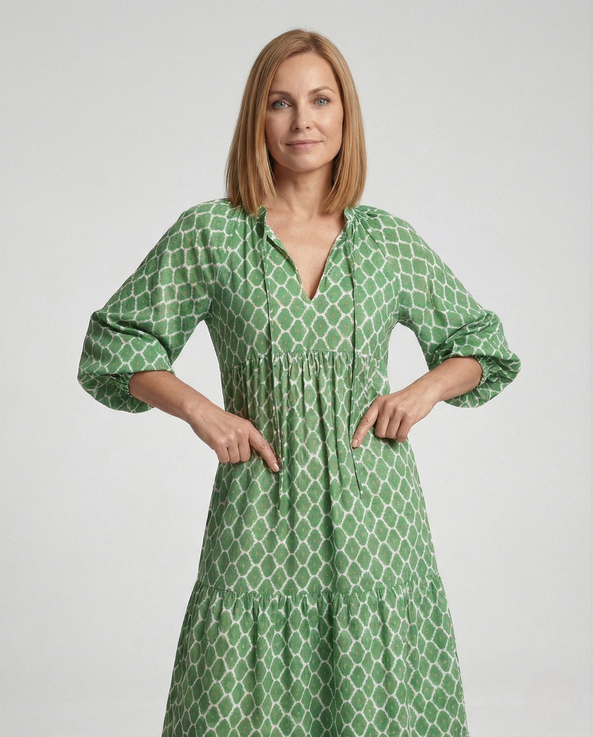 V Neck Dress Geometric Print Women - upper body view