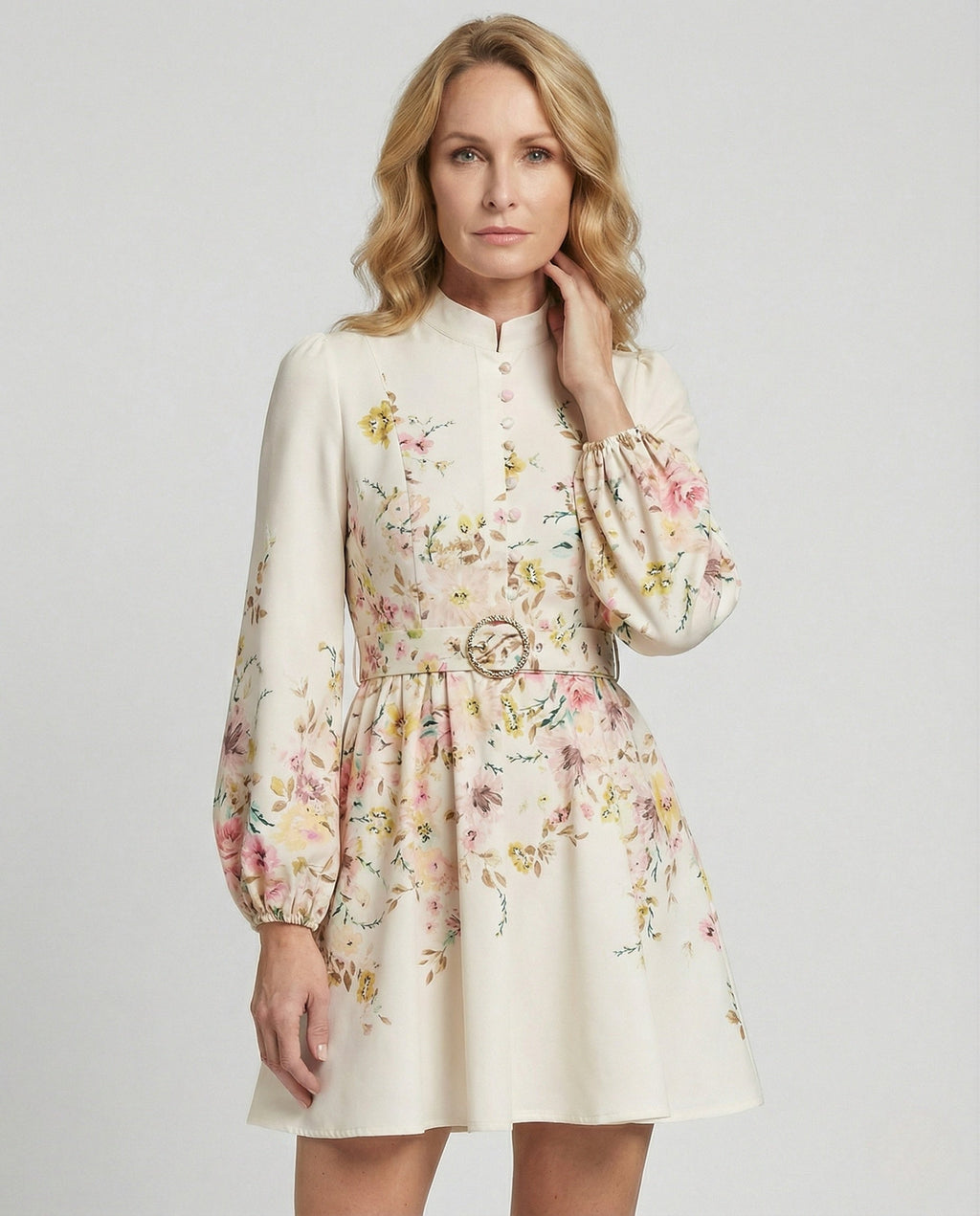 Short Blouse Dress Women With Belt - upper body view