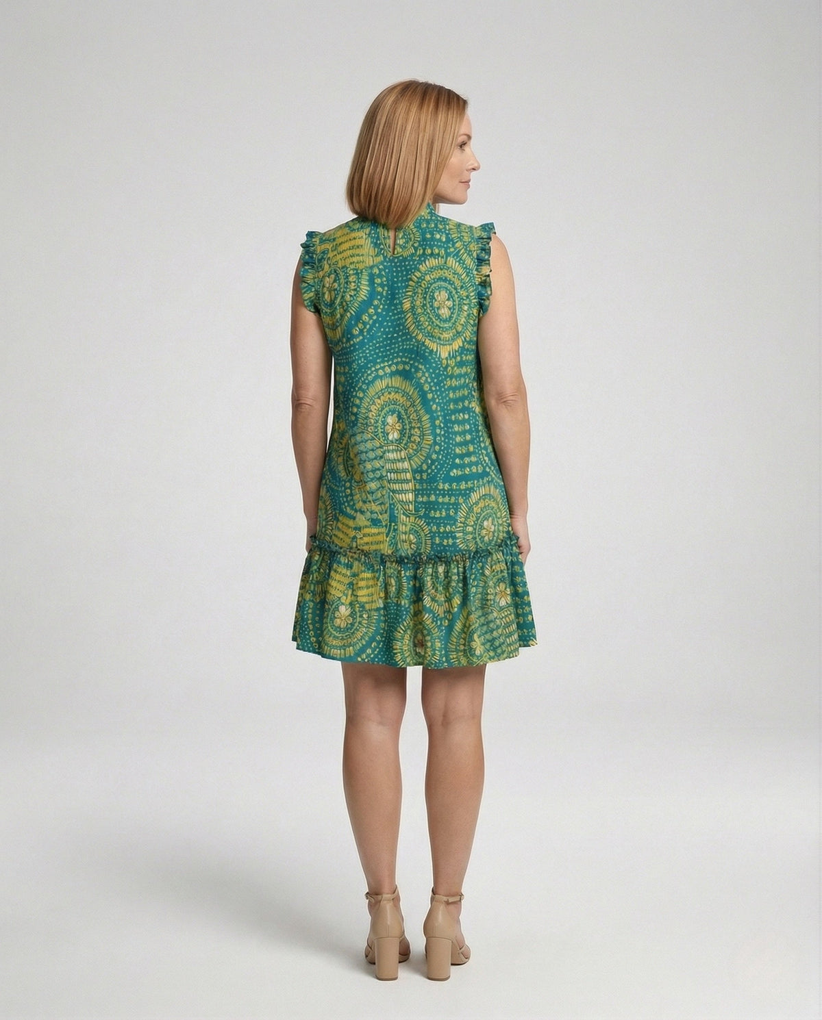 Ruffled Dress Sleeveless Boho Print Women - back view