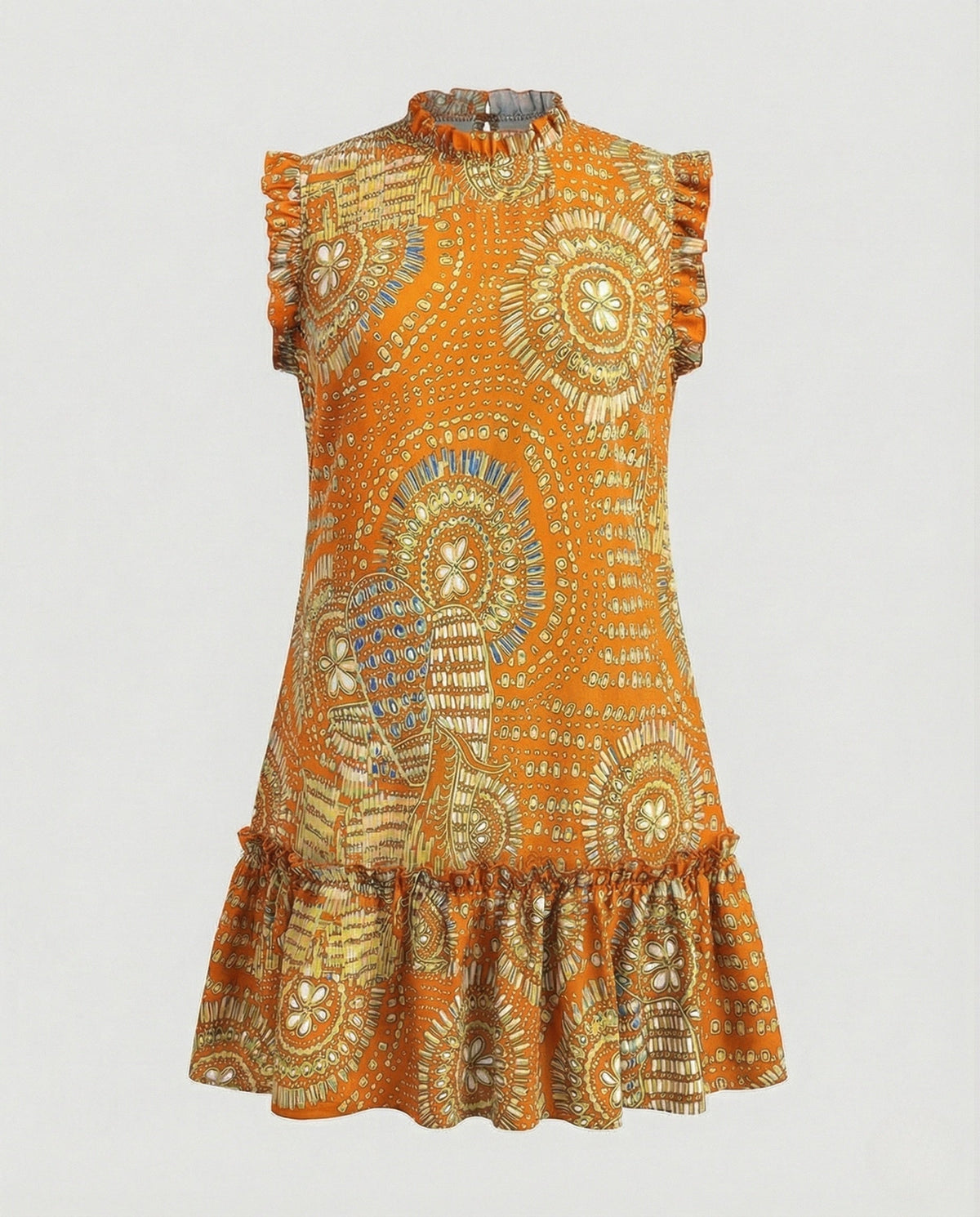 Ruffled Dress Sleeveless Boho Print Women - product shot