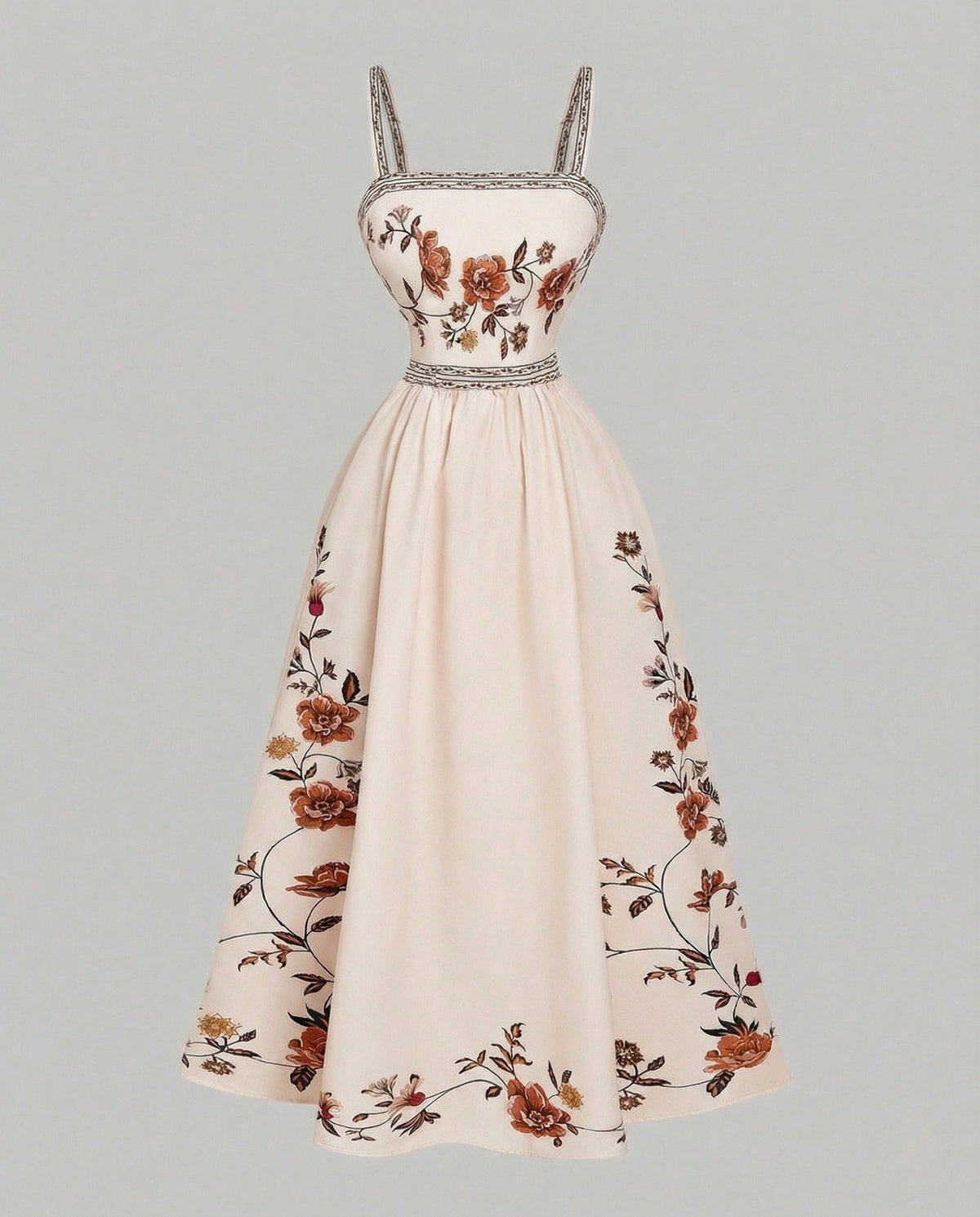 Retro Swing Dress Floor Length With Embroidery Women - product shot