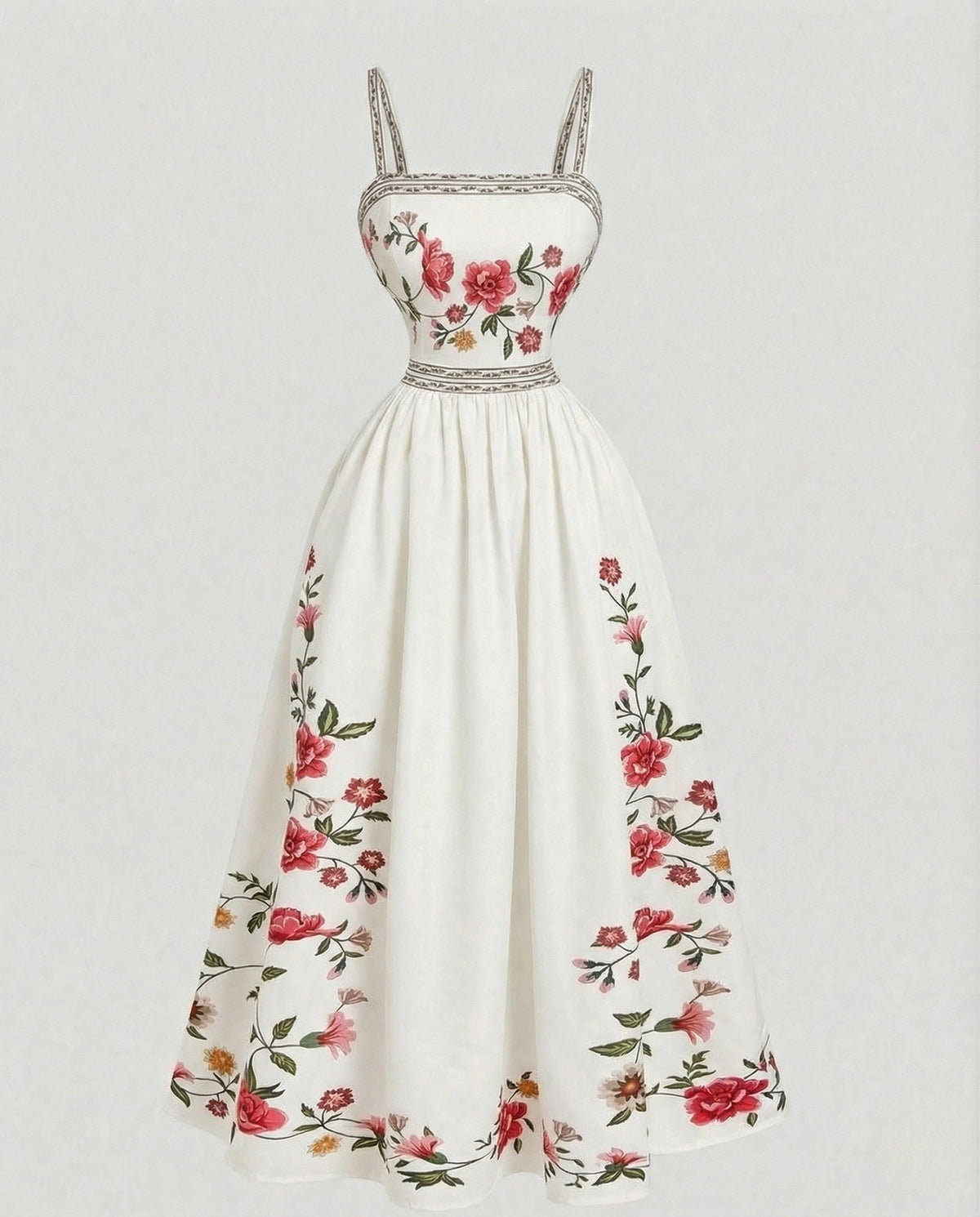 Retro Swing Dress Floor Length With Embroidery Women - product shot