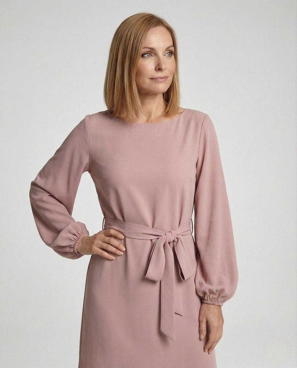 A-Line Mini Dress Elegant With Belt Women - upper body view