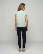 Women Sleeveless Silk Look Blouse Top with Ruffles - back view