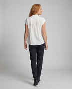 Women's Short Sleeve Blouse Top with Stand Collar - back view