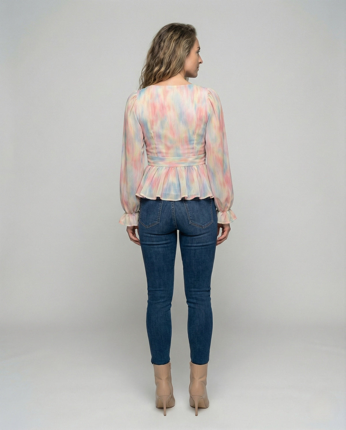 Women Romantic Blouse Top with Heart Neckline - back view