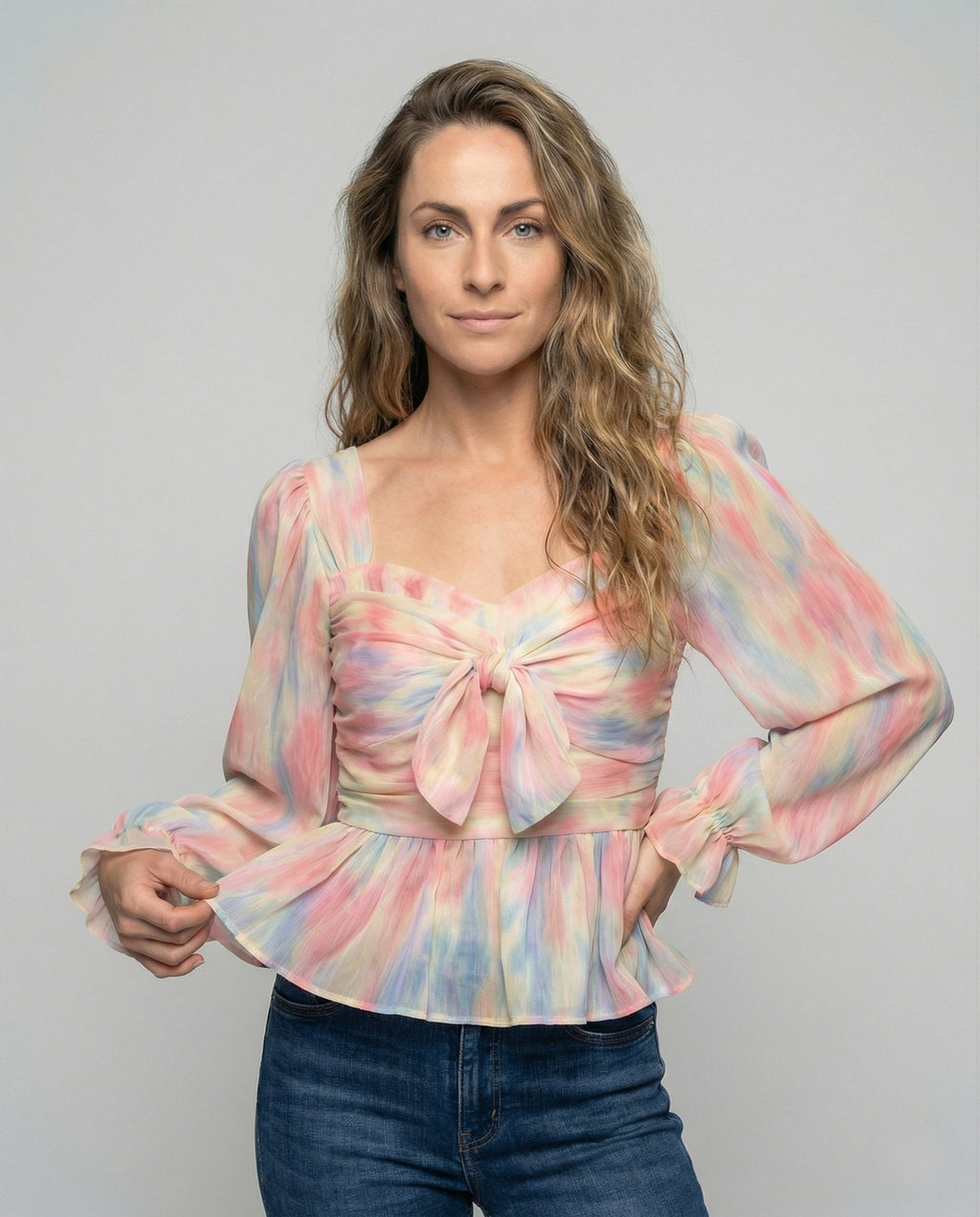 Women Romantic Blouse Top with Heart Neckline - upper body view