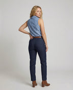 Women's Chambray Blouse Top with Lapel Collar - back view