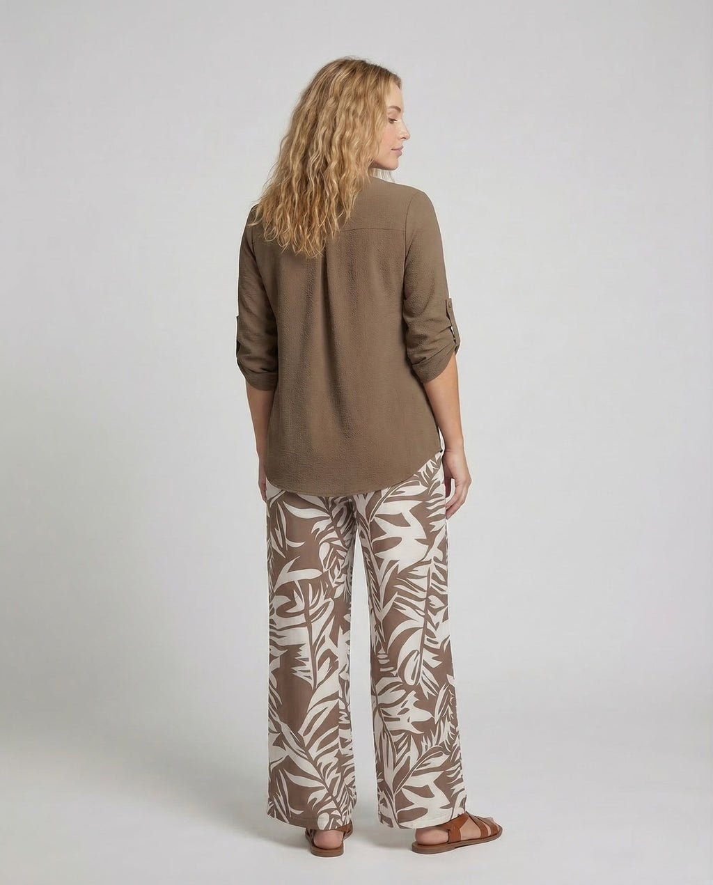 Women Palazzo Set Leaf Print Viscose Blouse - back view