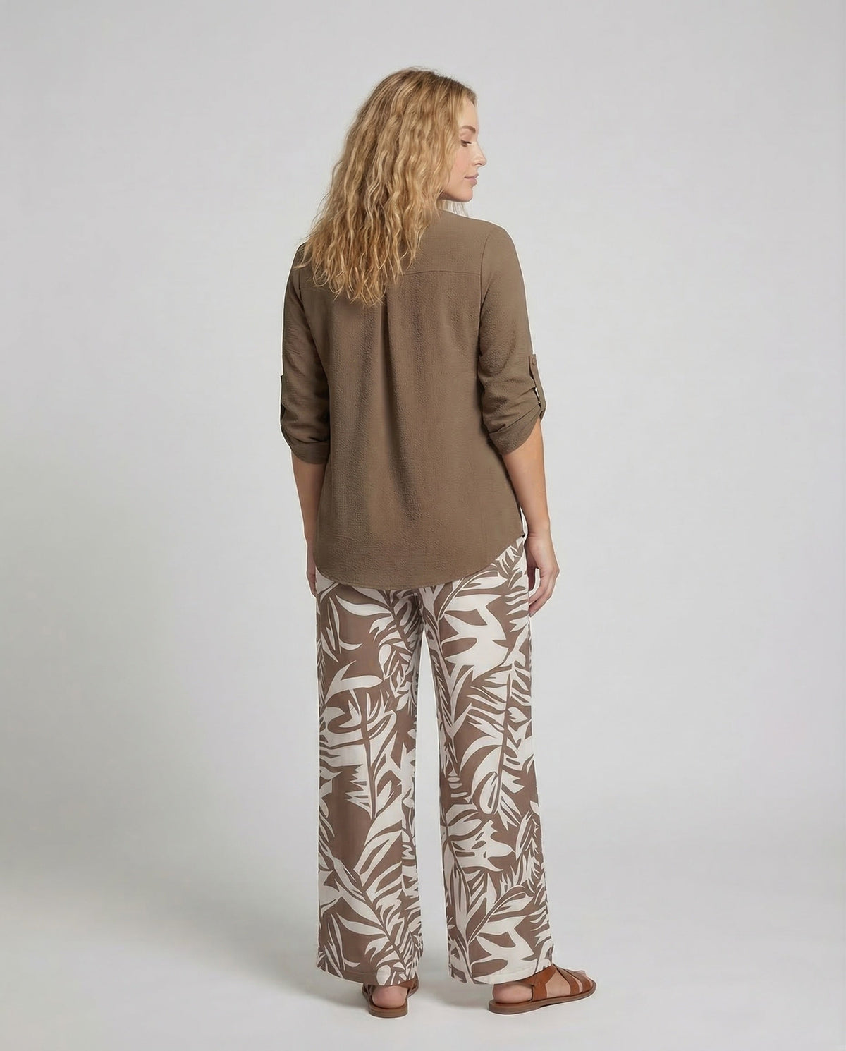 Women Palazzo Set Leaf Print Viscose Blouse - back view