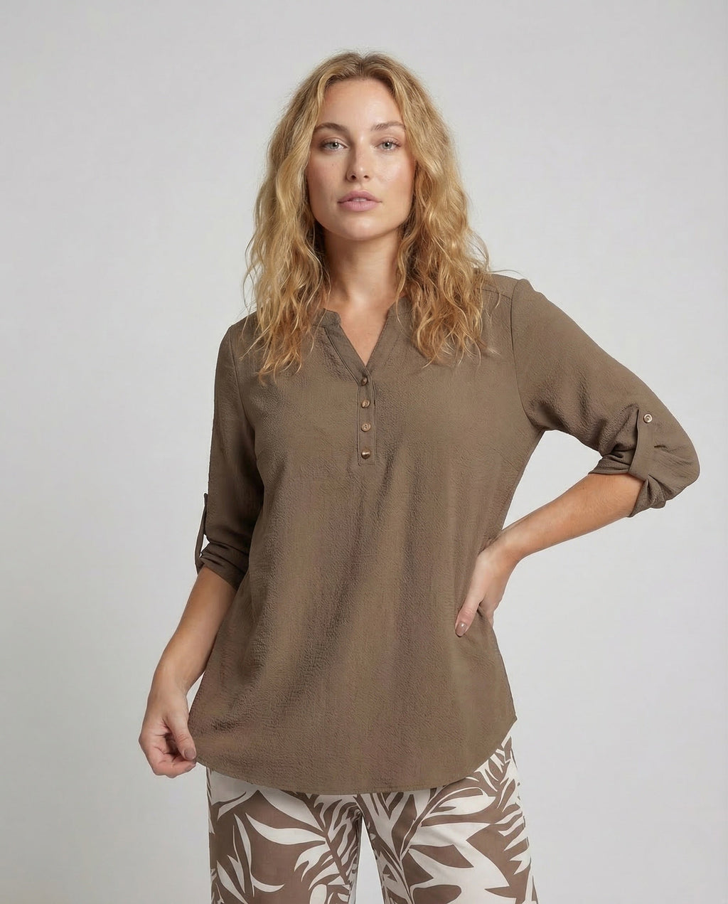 Women Palazzo Set Leaf Print Viscose Blouse - upper body view