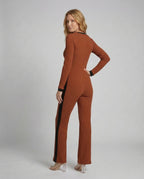 Women Ribbed Jumpsuit Flared Pants - back view
