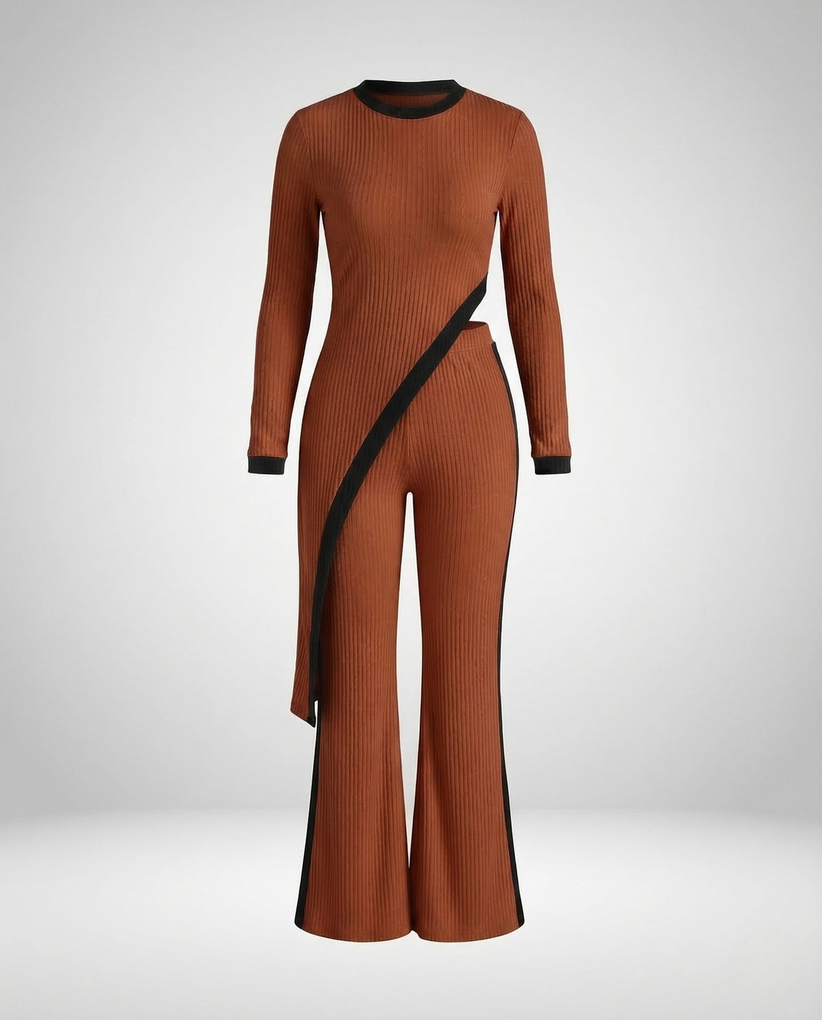 Women Ribbed Jumpsuit Flared Pants - product shot