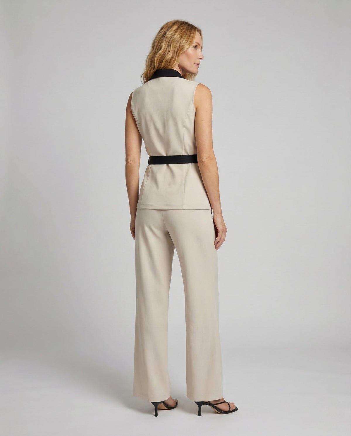 Women Suit Set Blazer Vest Belt - back view