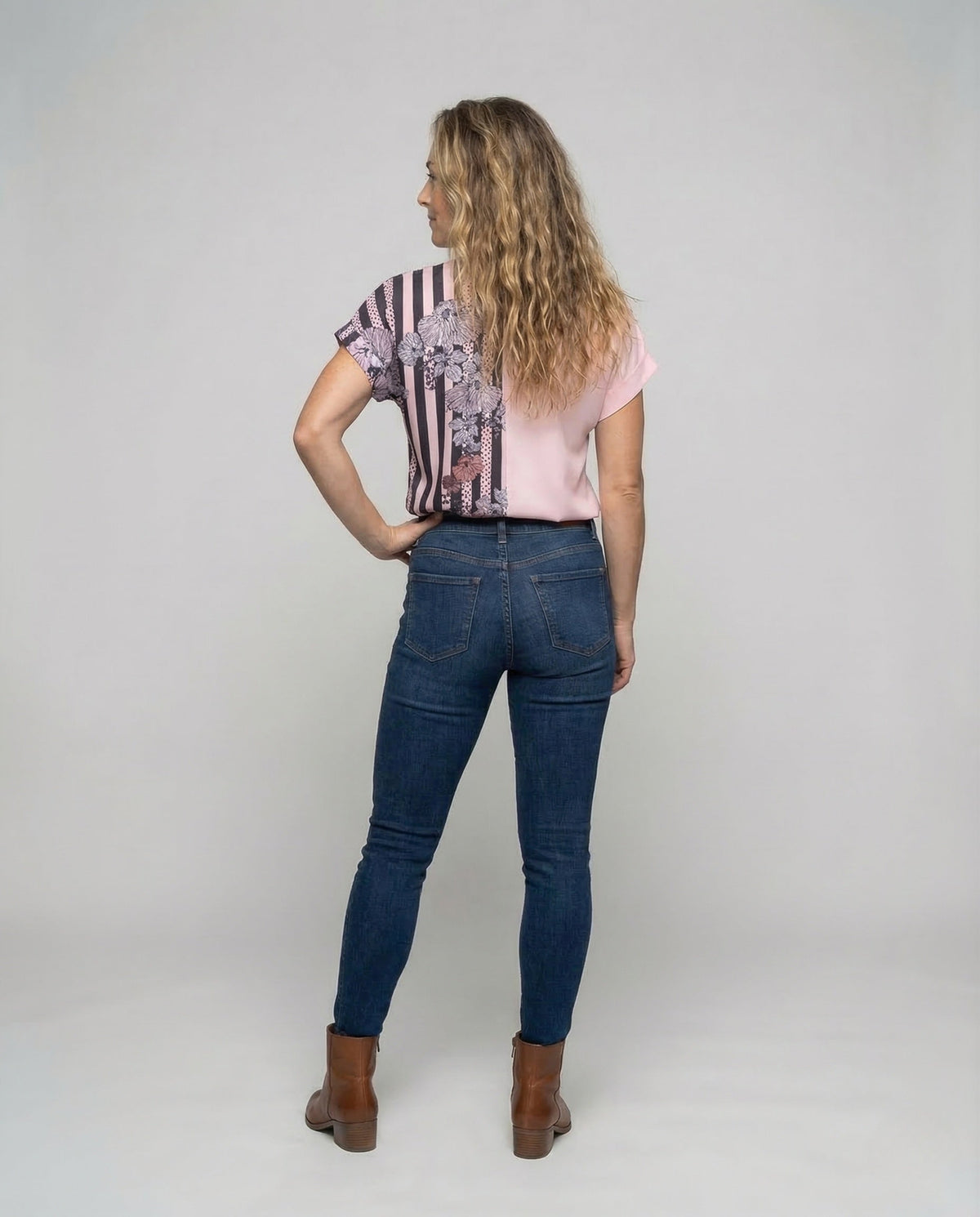 Women Blouse Shirt Stand Collar Floral Print - back view