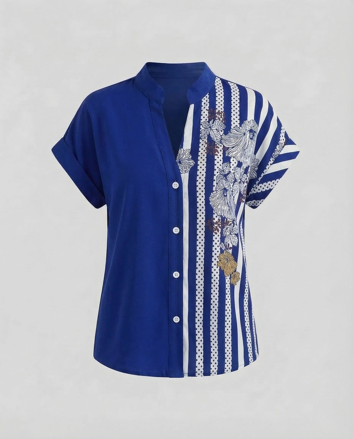 Women Blouse Shirt Stand Collar Floral Print - product shot