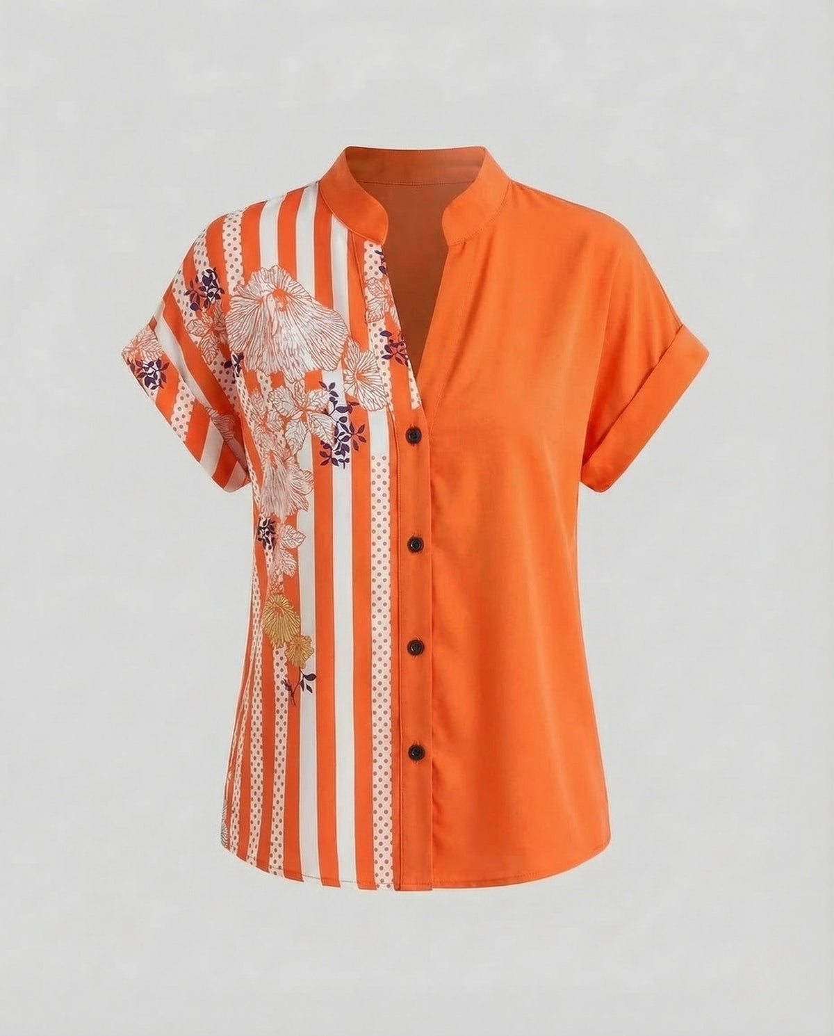 Women Blouse Shirt Stand Collar Floral Print - product shot