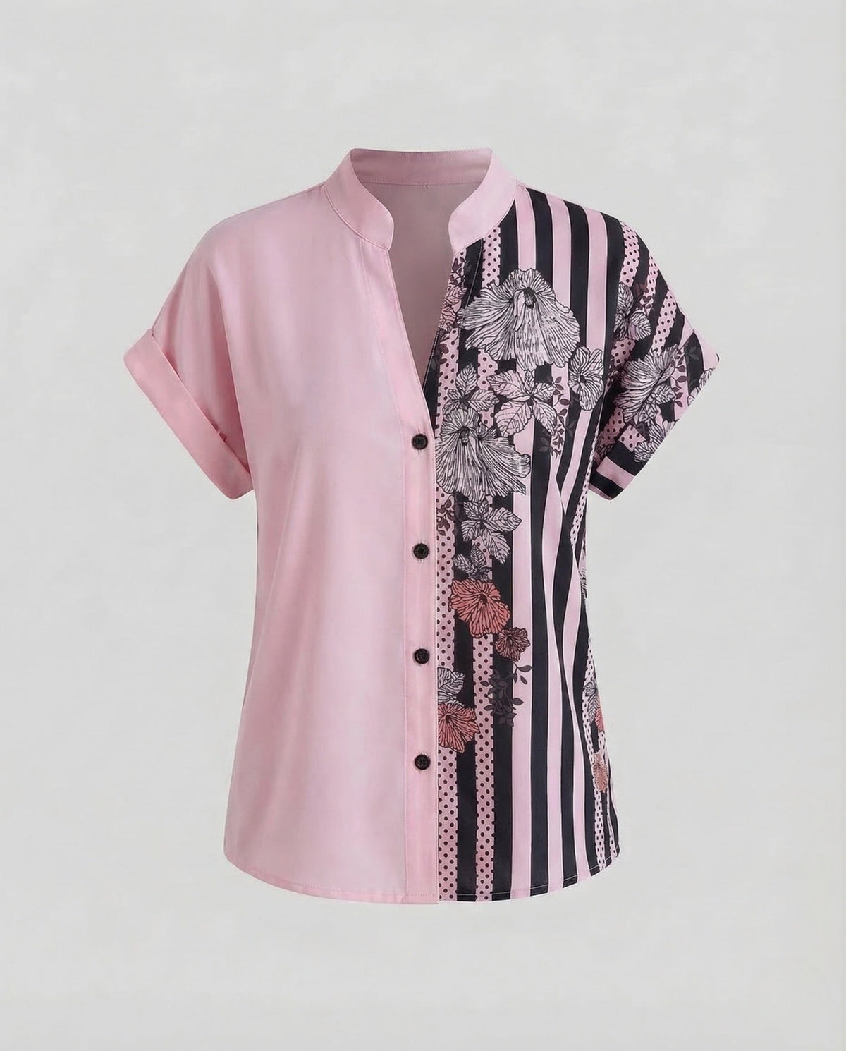 Women Blouse Shirt Stand Collar Floral Print - product shot