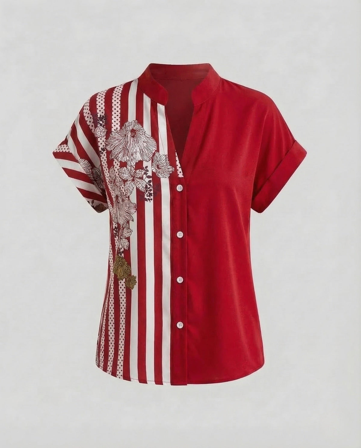 Women Blouse Shirt Stand Collar Floral Print - product shot