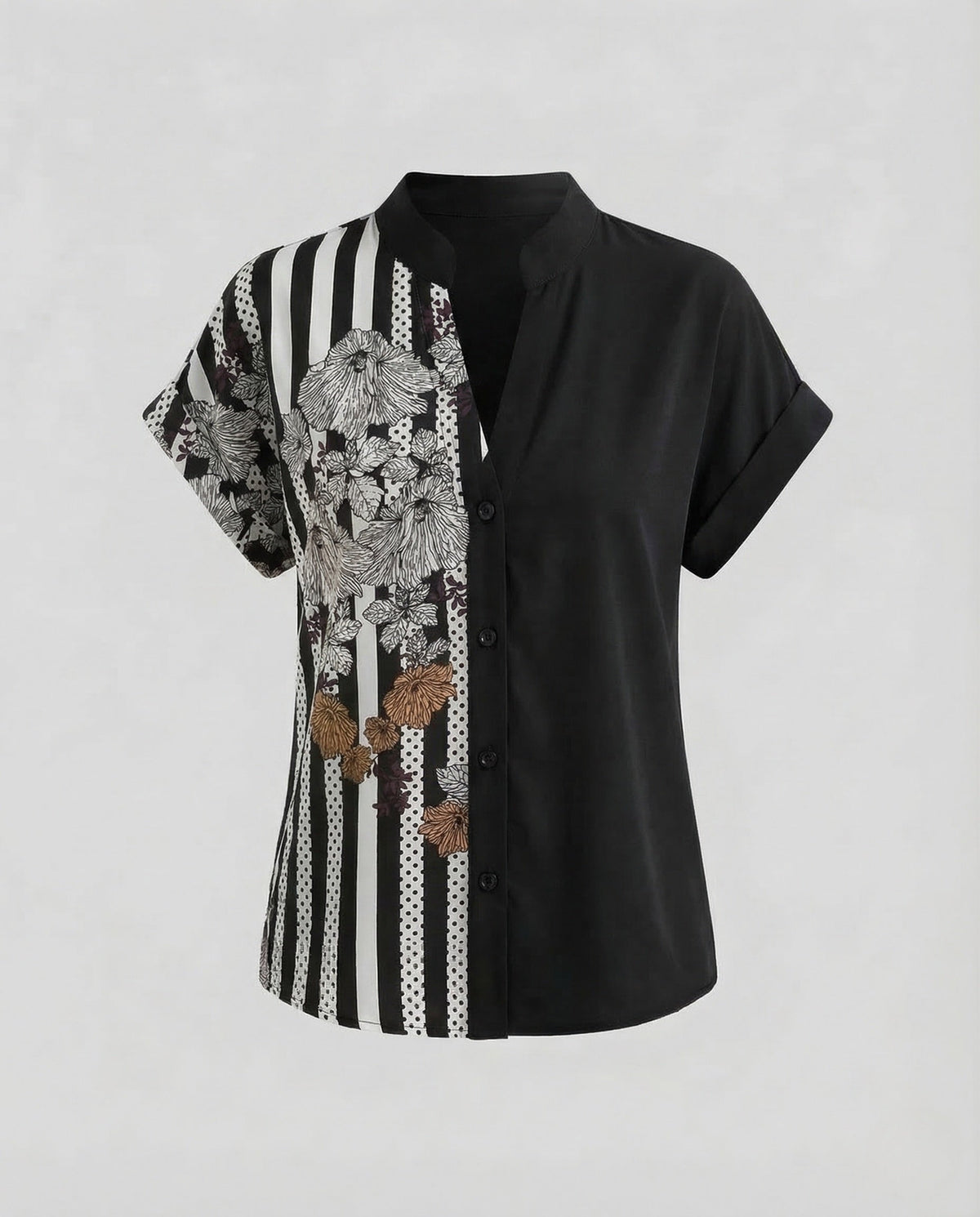 Women Blouse Shirt Stand Collar Floral Print - product shot